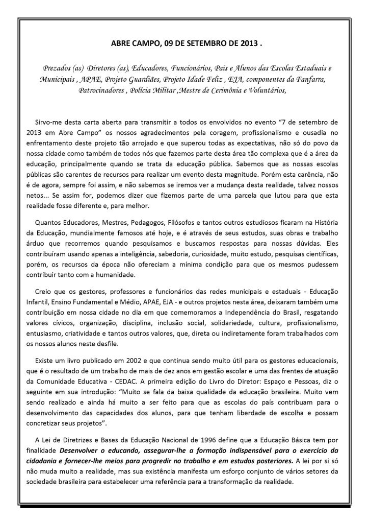 Carta aberta aos meus alunos - Hoje participei de um evento da escola