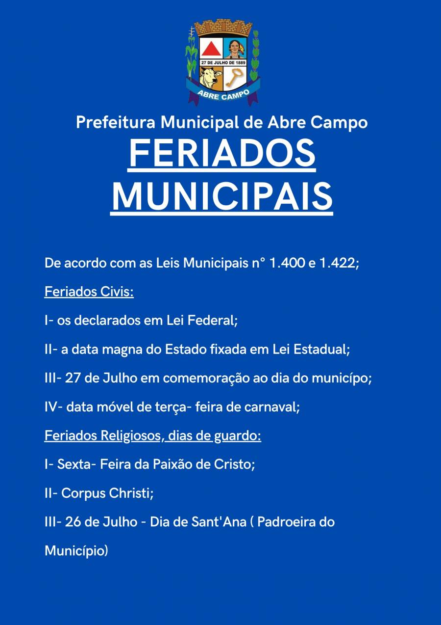 INFORMATIVO- FERIADOS MUNICIPAIS